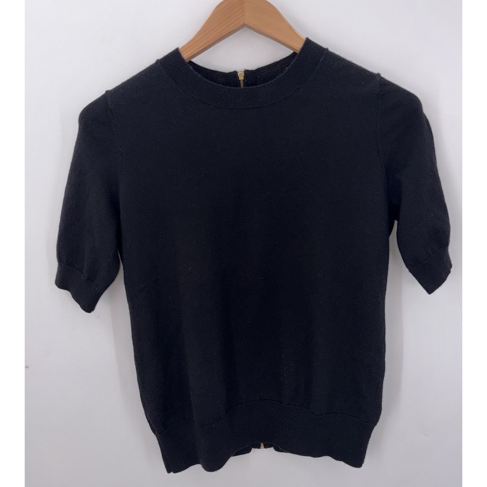 Banana Republic Large Petite Merino Wool Sweater Short Sleeve Black Back Zipper - Picture 2 of 7
